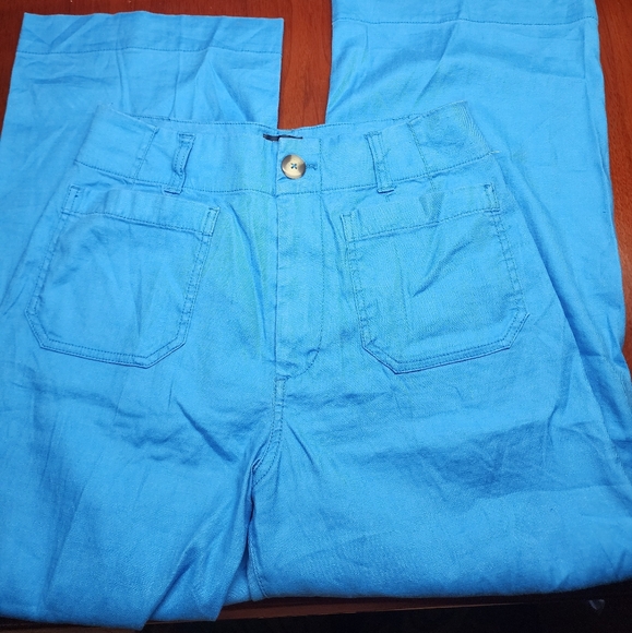 NWOT Maeve | Anthropologie The Colette Blue Linen Wide Leg Pants - Picture 2 of 5